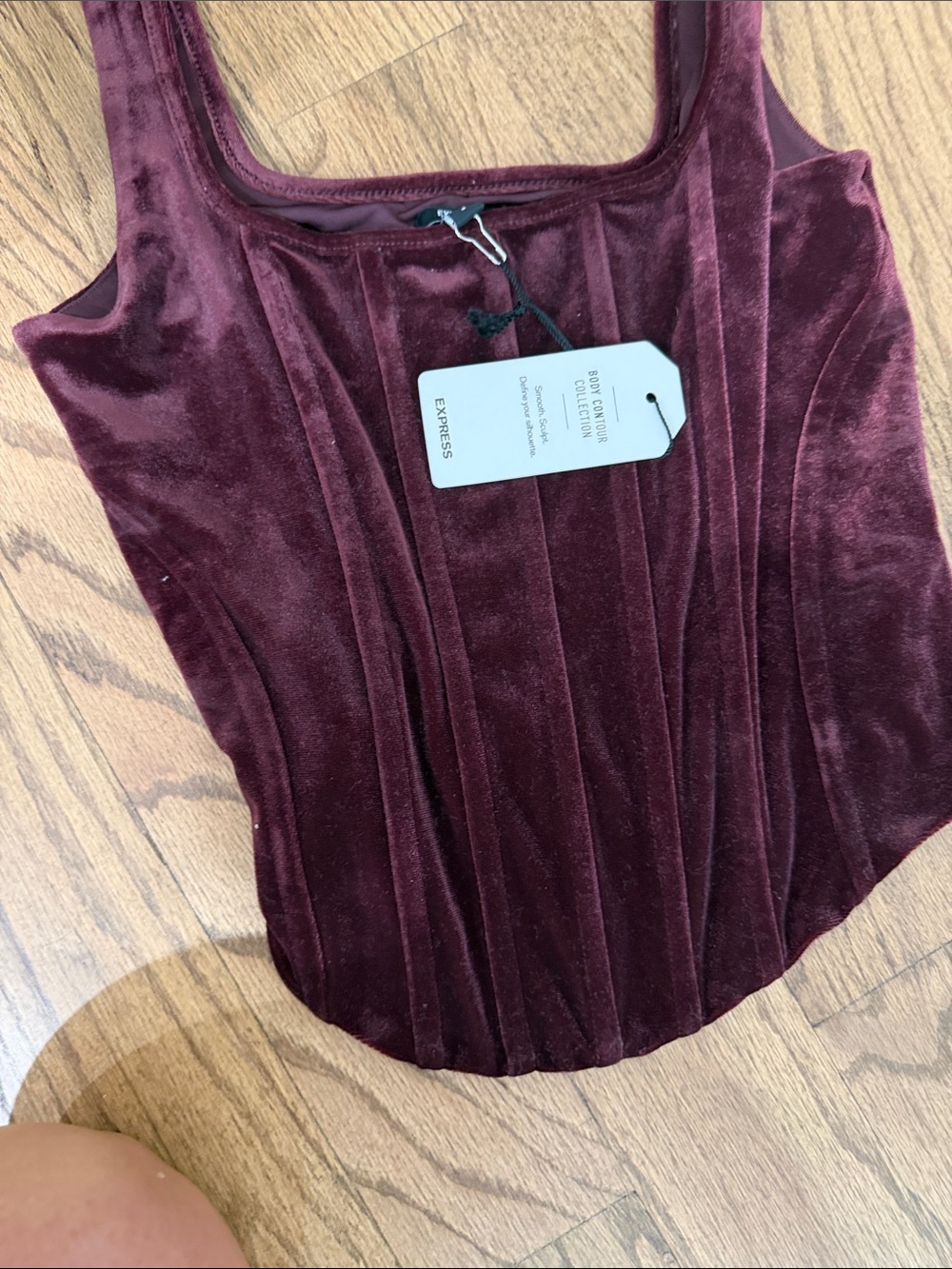 Express Velvet Scoop Tank in Wine Burgundy